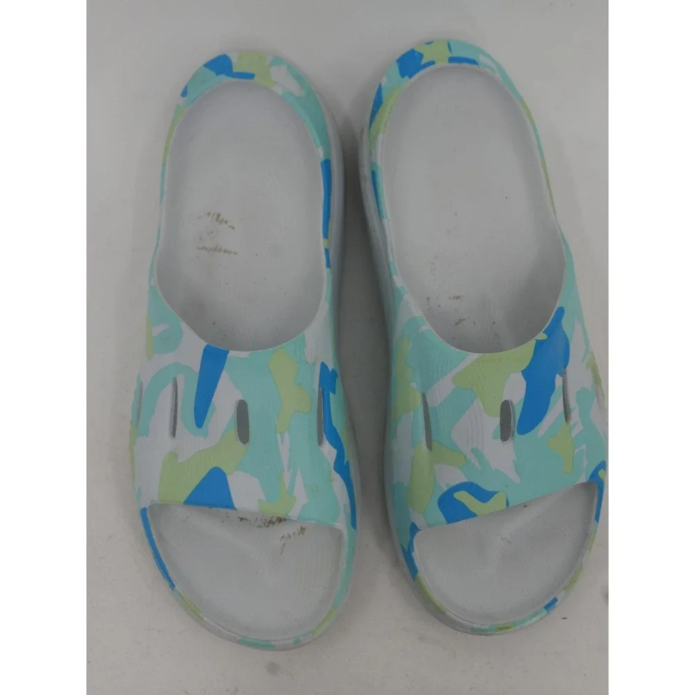HOKA Ora Recovery Slide Sandals Blue Camo Comfort Cushioned Women's Size 11